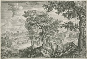 Bergslandskap med den barmhärtige samariten av Jan van Londerseel