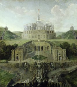 View from the Riesenkopf Waterfalls over the Distorted Water-grotto to the Octagon, after 1716 