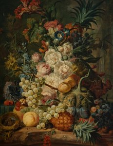 Stilleben med frukt och blommor av Jan van Os