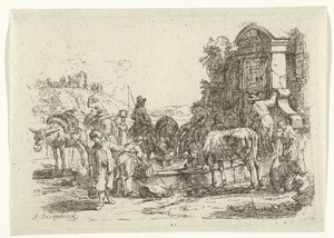 Dricker boskap vid en brunn av Jan van Ossenbeeck