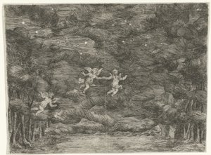 Scendekor med änglar på natthimlen av Jan van Ossenbeeck