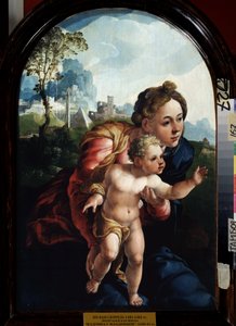 Jungfrun och barnet (Jungfrun och barnet). Målning av Jan Van Scorel (1495-1562). Olja på trä, 66 x 45 cm