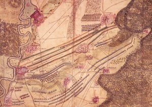 Plan för slaget vid Blenheim, c.1705 (färg litho)