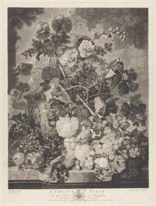 A Fruit Piece, graverad av Richard Earlom, 1781 av Jan van after Huysum