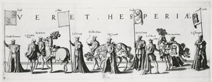 Kastiliens och Leons vapen vid kejsar Karl Vs begravningsprocession 1559 av Jan van and Doetechum Doetechum the elder