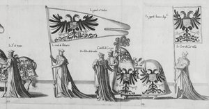 Banderoller vid kejsar Karl Vs begravningståg, 1559 av Jan van and Doetechum Doetechum the elder