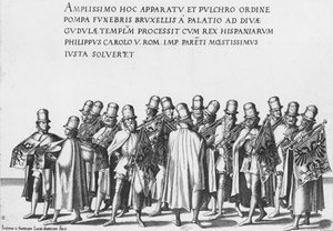 Grupp trumpetare i kejsar Karl V:s begravningståg, 1559 av Jan van and Doetechum Doetechum the elder