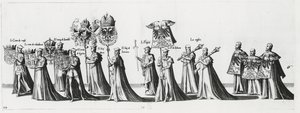 Kejserliga vapen vid begravningsprocessen av kejsar Karl V, 1559 av Jan van and Doetechum Doetechum the elder