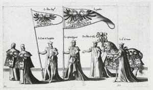 Imperial banderoll vid begravningsprocessen av kejsar Karl V av Jan van and Doetechum Lucas van and Bol Hans Doetechum the elder