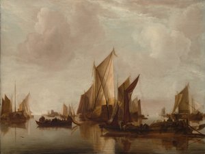 En statlig yacht och annat hantverk i lugnt vatten, ca. 1660.
