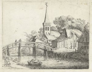 Landskap med träbro av Jan van de Cappelle