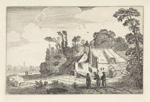 Figurer på en landsväg vid en gård Landskap (serietitel) Amenissimae aliquot requculae (serietitel) av Jan van de Velde (II)