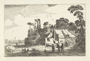 Figurer på en landsväg vid en gård Landskap (serietitel) Amenissimae aliquot requculae (serietitel) av Jan van de Velde (II)