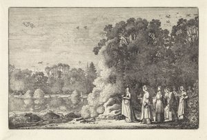 Landskap med Merkurius och Herse Landskap (serietitel) Amenissimae aliquot requculae (serietitel) av Jan van de Velde (II)