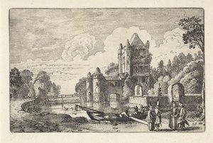 Landskap med Amsterdam Gate i Haarlem Landskap (serietitel) Amenissimae aliquot requculae (serietitel) av Jan van de Velde (II)