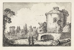 Landskap med ett runt torn Landskap (serietitel) Amenissimae aliquot requculae (serietitel) av Jan van de Velde (II)