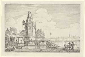 Landskap med ett torn och en bro över floden Niers Landskap (serietitel) Amenissimae aliquot requculae (serietitel) av Jan van de Velde (II)
