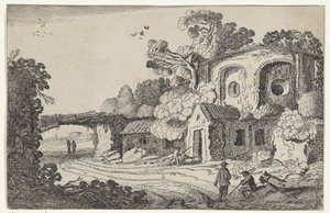 Landschap met oude burcht Ruiner i landskap (serietitel) Forntida ruiner och några av de vackraste regionerna (serietitel) av Jan van de Velde (II)