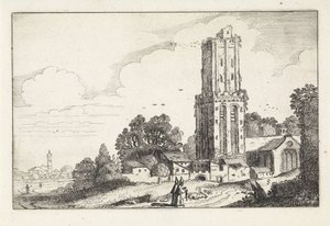 Landskap med fallfärdigt kyrktorn Landskap (serietitel) Amenissimae aliquot requculae (serietitel) av Jan van de Velde (II)