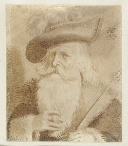 Man med pälskrage, mössa och stav av Jan van de Velde (II)