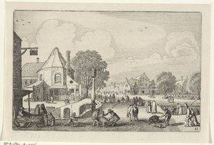 Marknadsdag i en stad Landskap (serietitel) Amenissimae aliquot requculae (serietitel) av Jan van de Velde (II)