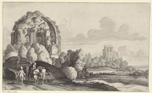 Resenärer vid Temple of Minerva Medica i Rom Landskap efter Pieter de Molijn (serietitel) av Jan van de Velde (II)