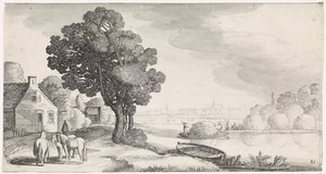 Hötransport på en flod med Haarlem i fjärran Playsante landskap och roliga ansikten (serietitel)