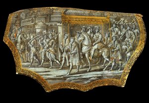 Paradeschild nach Giovanni Stradanus: Einzug von Cosimo I von Jan van der (1523-1605) Straet