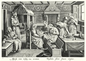 Hantering av silkesmaskens ägg (gravyr) av Jan van der Straet