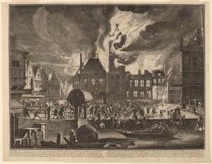 Bränning av det gamla Amsterdams stadshus av Jan van der Heyden