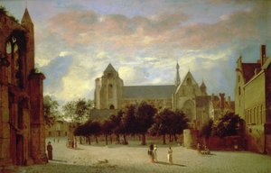 Utsikt över Grote Kerk i Veere från söder (olja på panel) av Jan van der Heyden