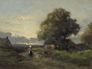 Landskap med bondgårdar av Jan van der Linde