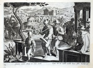 Fågelfångare som går ut för att fånga koltrast, illustration från 