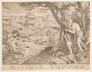 Tranjakt med kottar, skylt 28 i Hunts of Game, Birds and Fish-serien av Jan van der Straet, called Stradanus