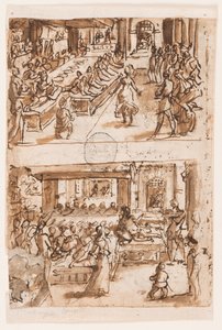Dans av Salome; Verso, ovan: Daniels tolkning av kung Nebukadnessars andra dröm, preliminär design för "Spiritus Consilii" (Rådets ande), plåt 3 i tryckserien "Den Helige Andes sju gåvor"; Verso, nedan: Två ovaler, o av Jan van der Straet, called Stradanus