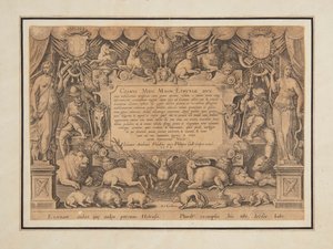 Dedikationssida för uppsättningen "Victor and Triumph of the Medici Family" av Jan van der Straet, called Stradanus
