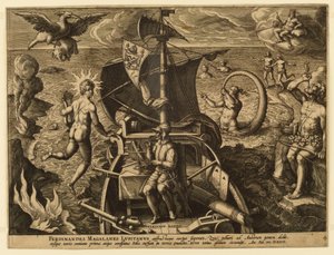 Ferdinand Magellan från Portugal, tallrik 4 från "America Retection" av Jan van der Straet, called Stradanus