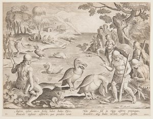 Indianer som fångar fisk med hjälp av pelikaner, skylt 23 i serien Game of Game, Birds and Fish av Jan van der Straet, called Stradanus