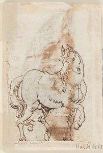 Sida i en ritbok; Studie för målning av S:t Magdalen; En hingst av Jan van der Straet, called Stradanus