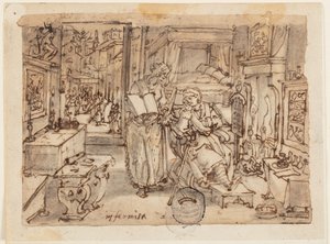 Sida i en skissbok; Svaghet av Jan van der Straet, called Stradanus