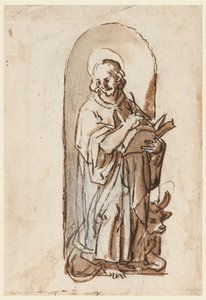Saint Luke i en nisch av Jan van der Straet, called Stradanus