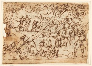 Skissbok Sida; Jaktscen av Jan van der Straet, called Stradanus