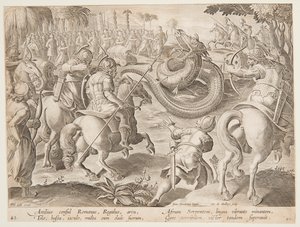 Den romerske konsuln Attilius Regulus slåss mot en jätte afrikansk orm, skylt 25 i Wild Hunts-serien