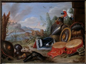 Trofé av vapen. Målning av Jan I Kessel Den gamle (1626-1679) Ec. Flam.