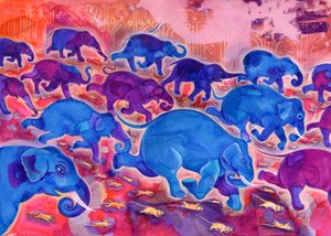 Elephants, 1998, (bläck och gouache) av Jane Tattersfield