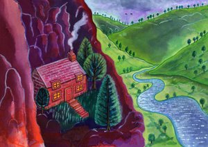 House in the Mountains, 2002, (bläck och gouache) av Jane Tattersfield