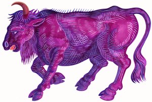 Raging Bull Taurus, 1996, (bläck och gouache) av Jane Tattersfield