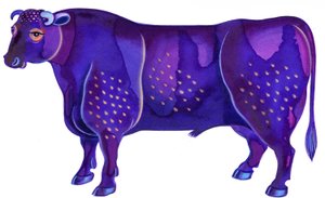 Oxen tjuren, 1996, (Bläck och gouache) av Jane Tattersfield