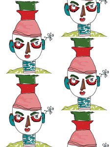 Faces in repeat, 2022 (photoshop) av Jane Willingale