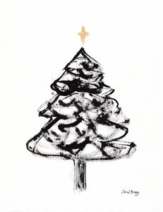 Julgran med sumibläck och guldkors, ca 2021 (sumibläck och akvarell på papper) av Janel Bragg
